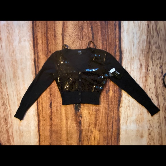 NWT Nicole Miller Black Sequin Button Front Summer Sweater - Picture 10 of 11